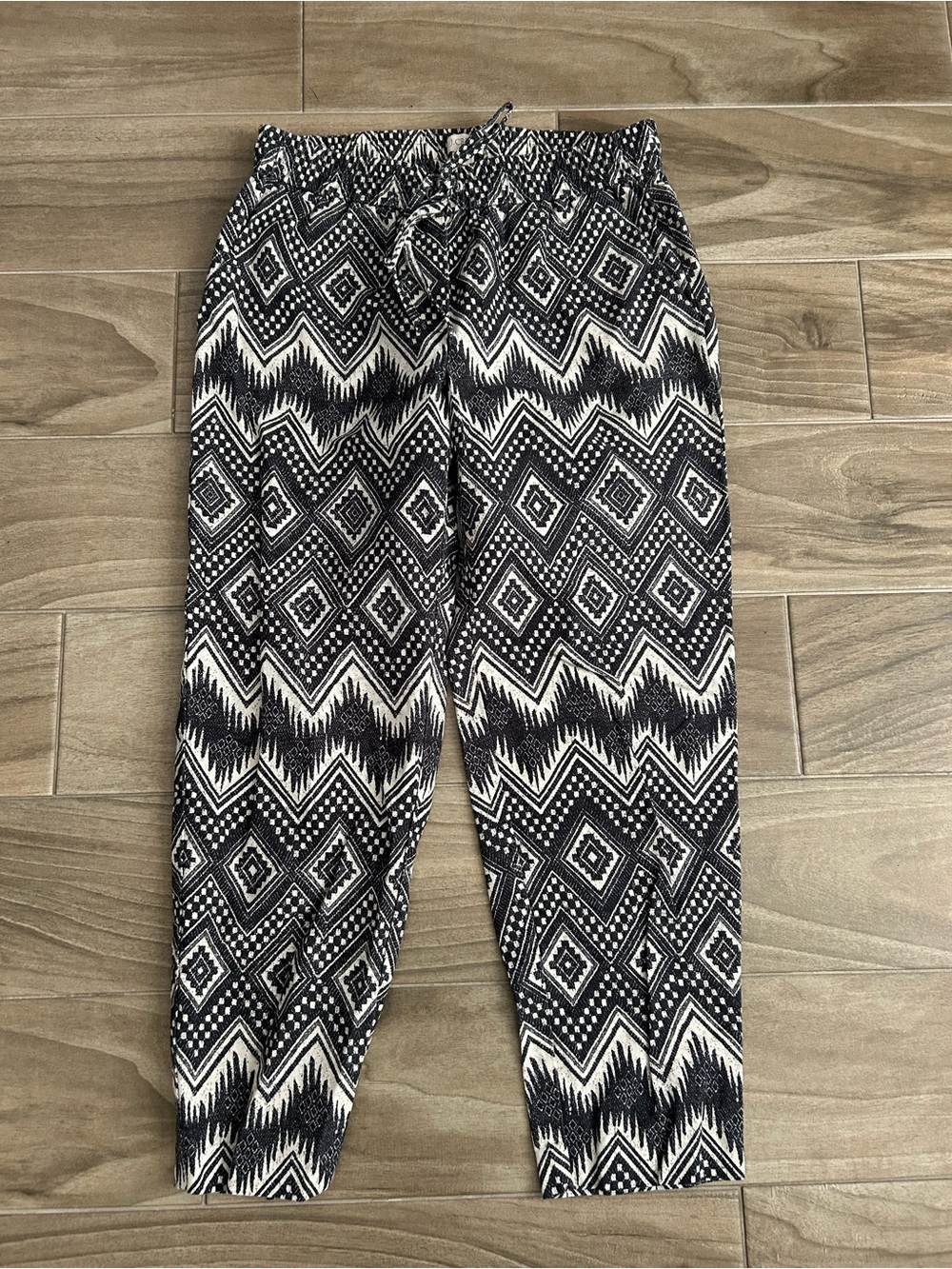J. Crew Black and White Geometric Drawstring Linen Blend Pants | Size 4